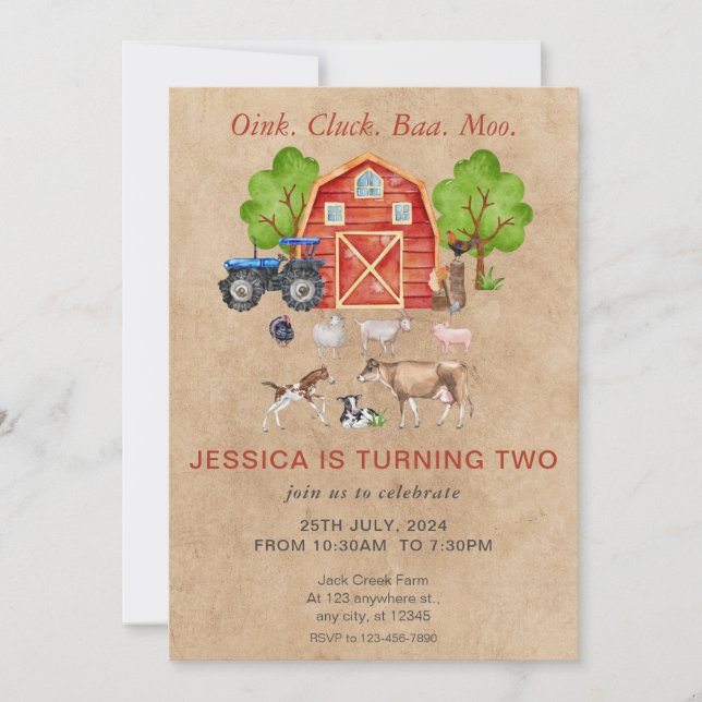 Invitation Animaux de ferme Barnyard Anniversaire (Devant)