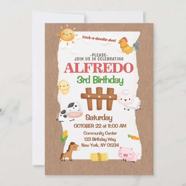 Invitation Animaux de ferme Barnyard Anniversaire (Devant)