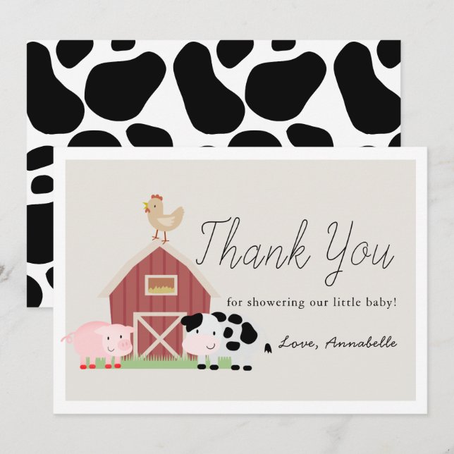 Invitation Animaux de ferme Barnyard Baby shower beige (Devant / Derrière)