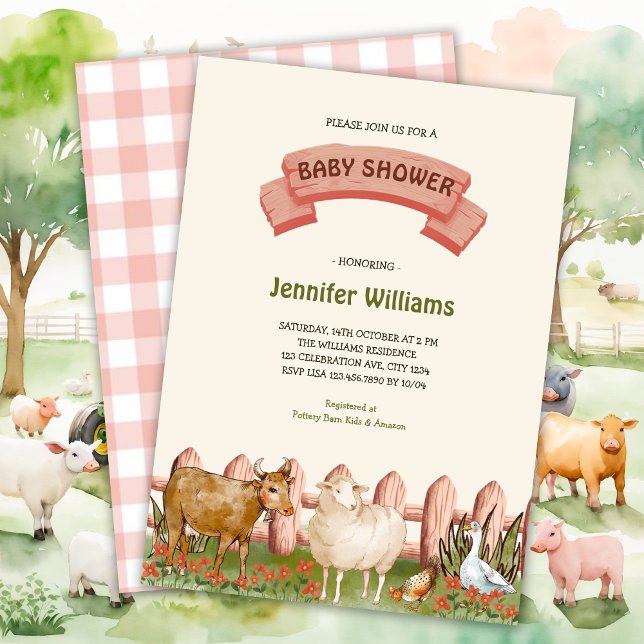 Invitation Animaux de ferme Barnyard Baby shower neutre selon (Créateur téléchargé)