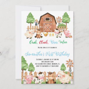 Invitation Animaux de ferme Barnyard Blue Boy Fête d'annivers