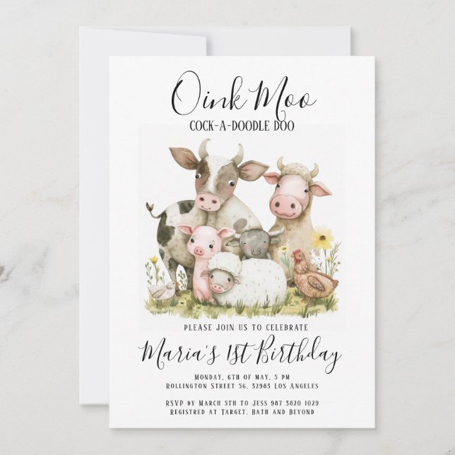 Invitation Animaux de ferme Barnyard Pays Anniversaire (Devant)