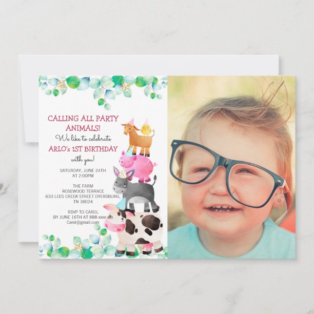 Invitation Animaux de ferme Barnyard Photo Anniversaire (Devant)