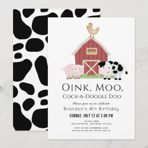 Invitation Animaux de ferme Barnyard White Anniversaire
