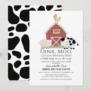 Invitation Animaux de ferme Barnyard White Baby shower virtue