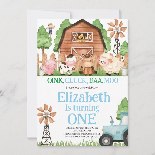 Invitation Animaux de ferme Blue Boy Barnyard Fête d'annivers (Devant)