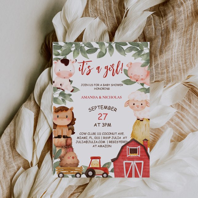 Invitation Animaux de ferme Boho Cute Girls Baby shower (Créateur téléchargé)