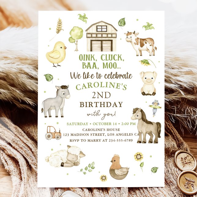 Invitation Animaux de ferme Boy Green Barnyard Anniversaire (Créateur téléchargé)