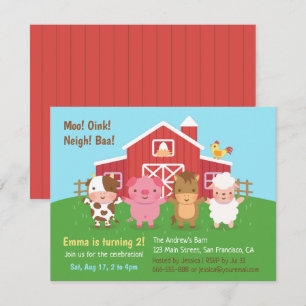 Invitation Animaux de Ferme de la Grange Mignons Anniversaire