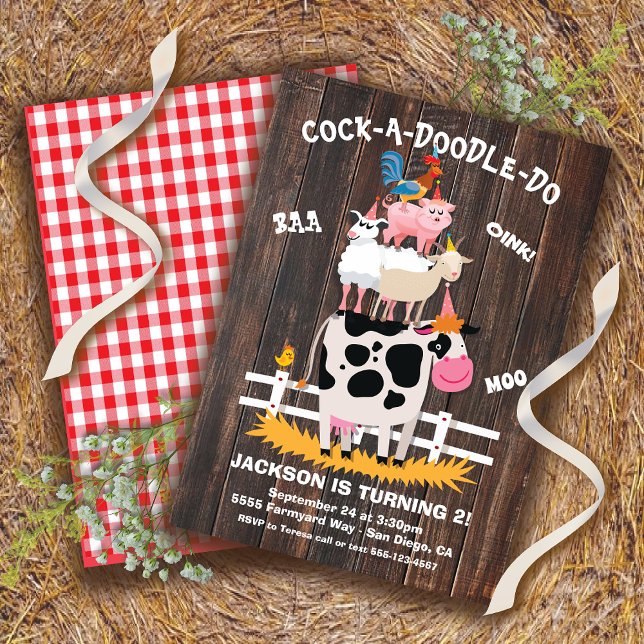Invitation Animaux de ferme empilés Barnyard fête d'anniversa (Créateur téléchargé)