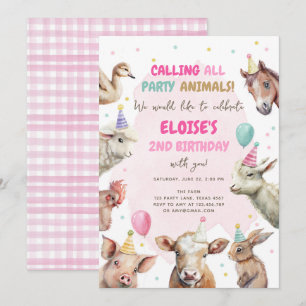 Invitation Animaux de ferme Fille Appelant Animaux de fête An