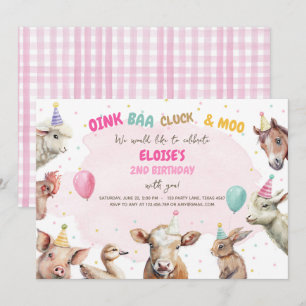 Invitation Animaux de ferme Fille Rose En vichy Barnyard Anni