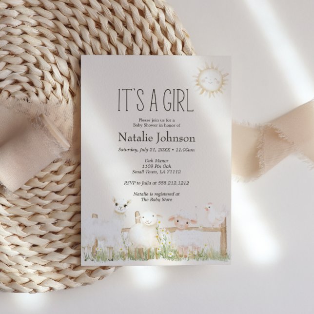 Invitation Animaux de ferme Meadow Friends Girl Baby shower (Créateur téléchargé)