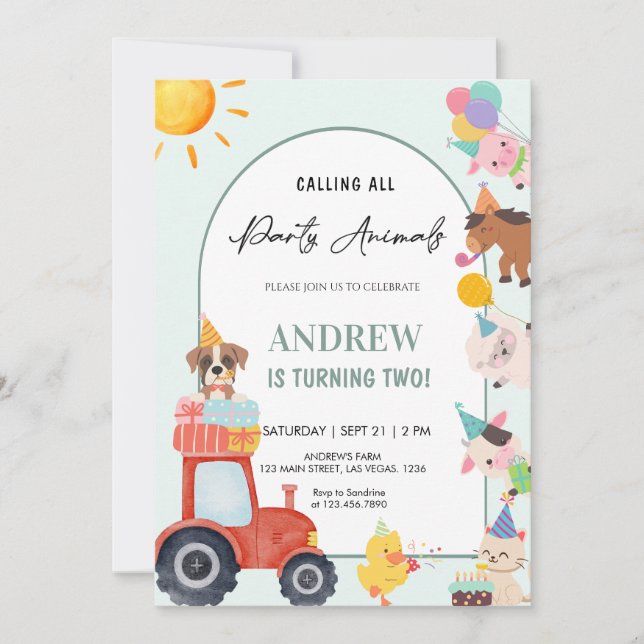 Invitation Animaux de ferme mignons pour un anniversaire (Devant)