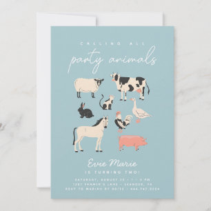 Invitation Animaux de ferme modernes Anniversaire Bleu pous