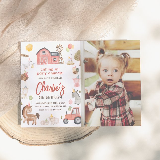 Invitation Animaux de ferme Photo Anniversaire (Créateur téléchargé)