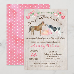 Invitation Animaux de ferme rustiques Filles Baby shower Invi