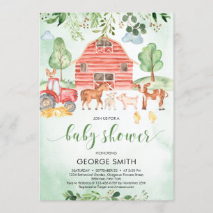 Invitation Animaux de ferme thème verdure feuille Baby shower