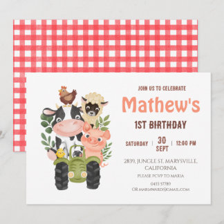 Invitation Animaux de ferme Vache sainte Premier anniversaire