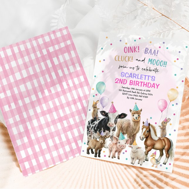 Invitation Animaux de ferme violet rose Barnyard Anniversaire (Créateur téléchargé)