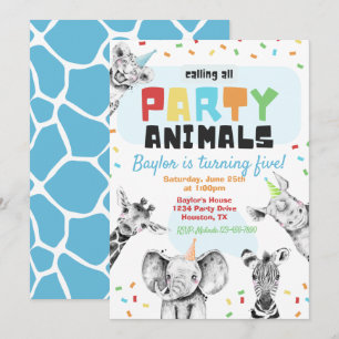 Invitation Animaux de fête   Animaux de fête Anniv