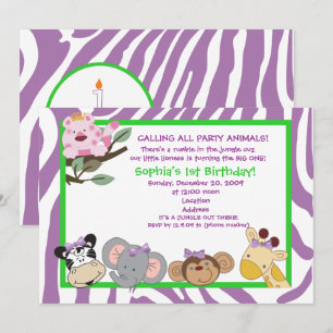 Invitation ANIMAUX DE FÊTE Bébé 1er Anniversaire Jungle 5x7