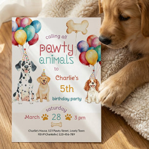 Invitation Animaux de Fête Chiots et Ballons Anniversaire