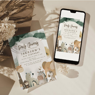 Invitation Animaux de fête d'anniversaire à l'aquarelle