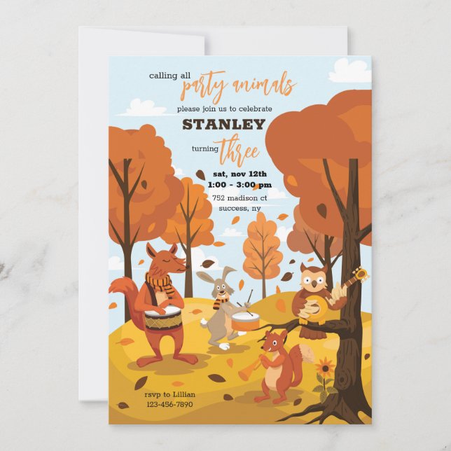 Invitation Animaux de fête d'automne (Devant)