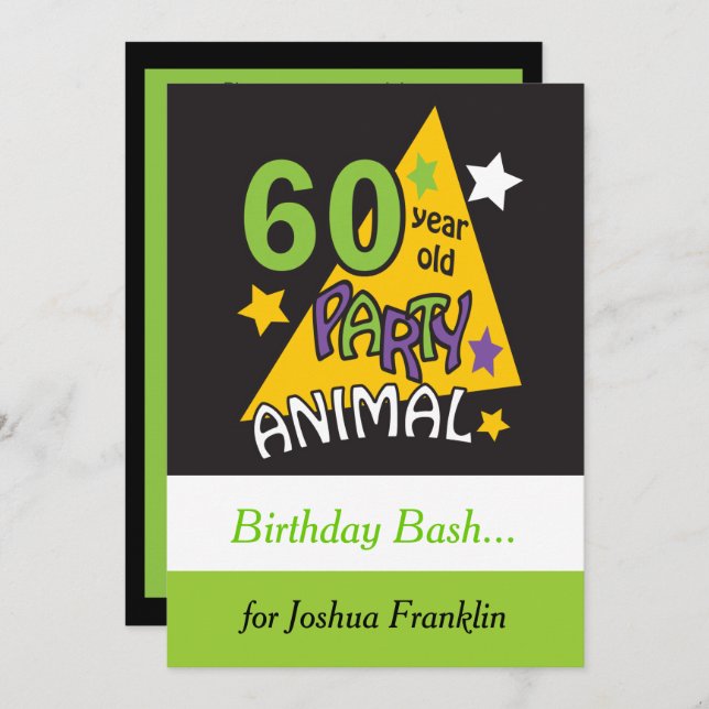Invitation Animaux de fête de 60 ans - 60e anniversaire (Devant / Derrière)
