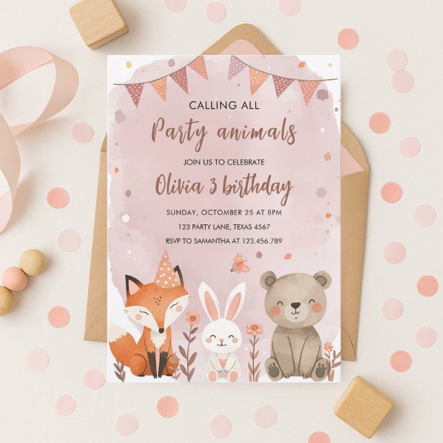 Invitation Animaux de fête des bois Anniversaire Forêt Animau (Créateur téléchargé)