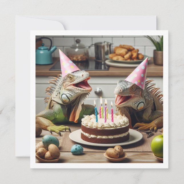 Invitation Animaux de fête d'Iguana, anniversaire de reptile (Devant)