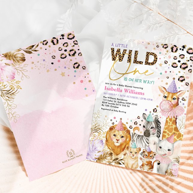 Invitation Animaux de fête Empreinte de léopard Safari bébé f (Créateur téléchargé)