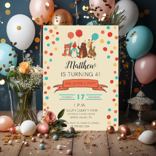 Invitation Animaux de Fête et Points de Naissance pour Enfant