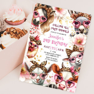 Invitation Animaux de Fête Fille de la Barnyard Rose Ferme An