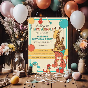 Invitation Animaux de Fête Fun Girafe, Tigre Anniversaire Enf