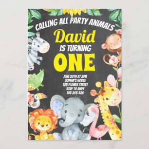 Invitation Animaux de fête Garçon Anniversaire Safari Chalkbo