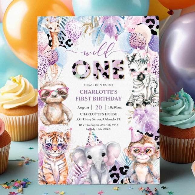 Invitation Animaux de fête Jungle Safari sauvage Un 1er anniv (Créateur téléchargé)