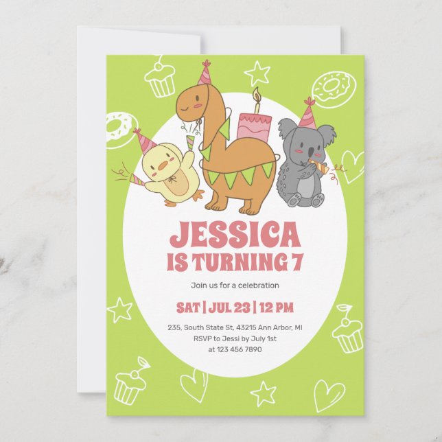 Invitation Animaux de fête mignonne Anniversaire de enfant de (Devant)