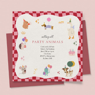 Invitation Animaux de fête Rétro minimaliste Anniversaire