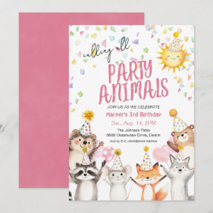 Invitation Animaux de fête rose en Casquettes de fête Anniver