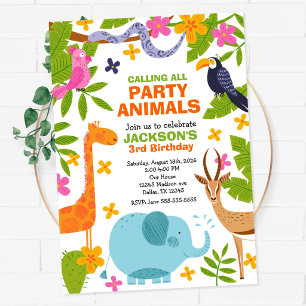Invitation Animaux de Fête Safari Junge Zoo Fête d'Anniversai