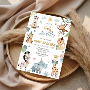 Invitation Animaux de Fête Safari Jungle Zoo Enfants Annivers