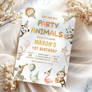 Invitation Animaux de Fête Safari Sauvage 1er Anniversaire