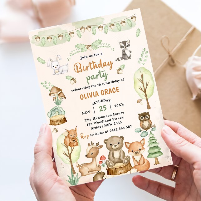 Invitation Animaux de forêt 1er anniversaire (Créateur téléchargé)