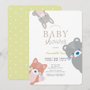 Invitation Animaux de forêt Baby shower blanc neutre pour les