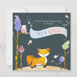 Invitation Animaux de forêt Baby shower de fille bébé