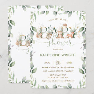 Invitation Animaux de forêt Baby shower de verdure Garçon fil