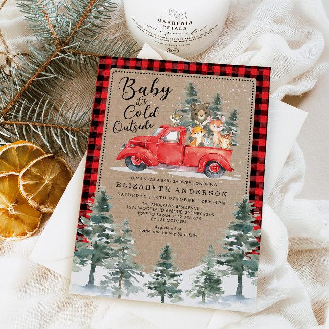 Invitation Animaux de forêt Baby shower hivernal neige Condui (Créateur téléchargé)
