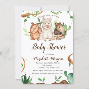 Invitation Animaux de forêt mignons Fête de bébé Mouton Feuil
